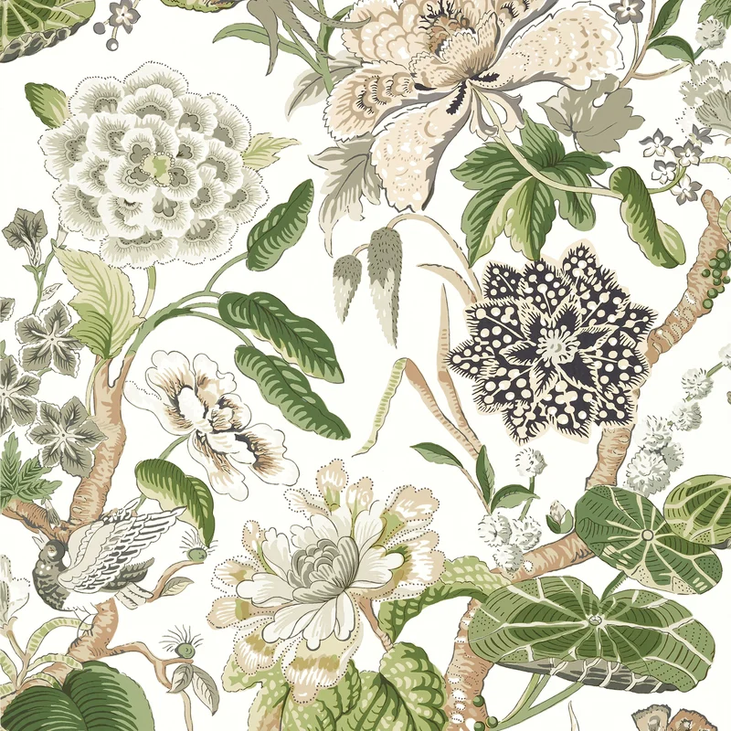 Thibaut Hill Garden — White and Green Non Woven wallpaper in White and Green