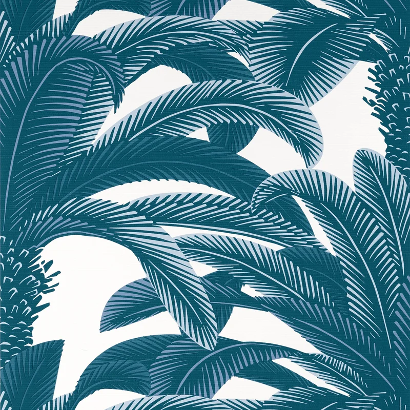 Thibaut Queen Palm — Navy Embossed Vinyl on Non Woven wallpaper in Navy