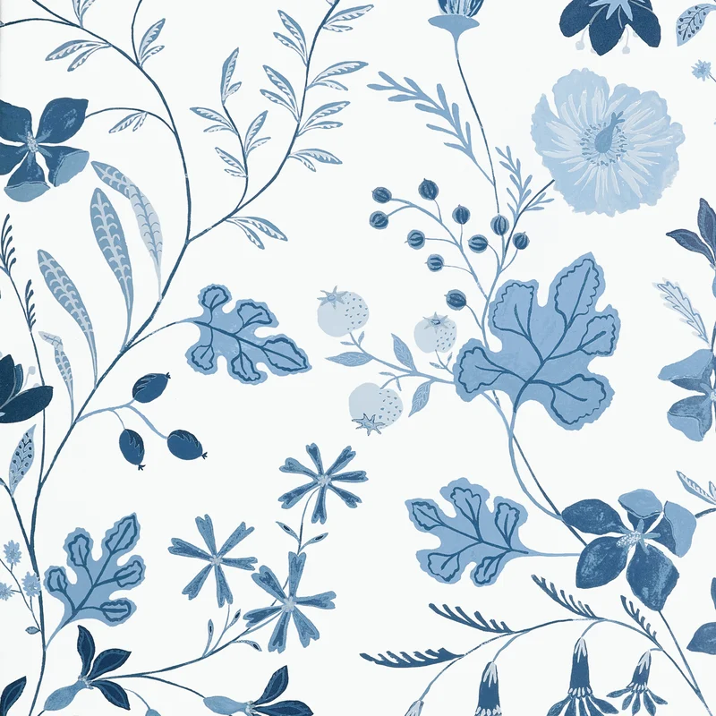 Thibaut Bloom — Blue and White Non Woven wallpaper in Blue and White