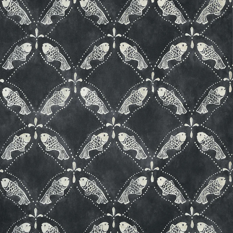 Thibaut Santorini — Black Embossed Vinyl on Non Woven wallpaper in Black