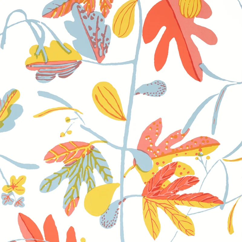 Thibaut Matisse Leaf — Coral and Yellow Wallpaper wallpaper in Coral and Yellow