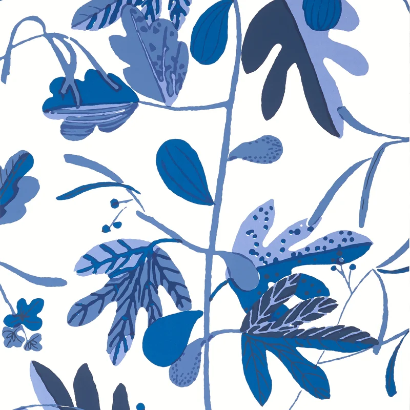 Thibaut Matisse Leaf — Blue and White Wallpaper wallpaper in Blue and White
