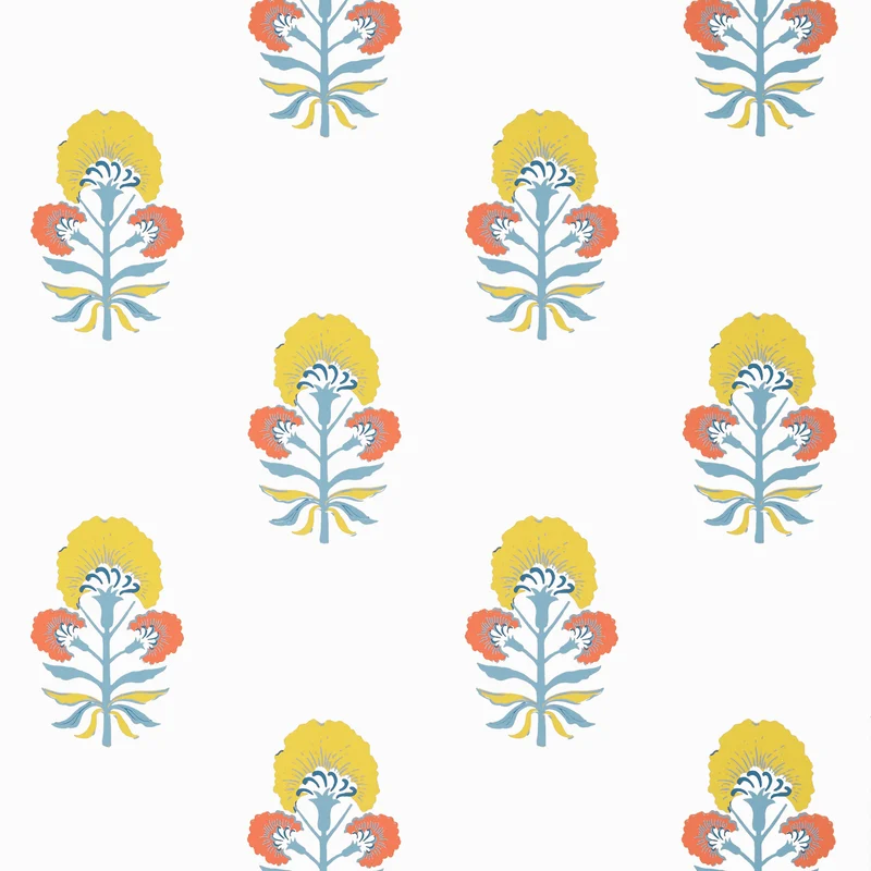 Thibaut Tybee Bud — Coral and Yellow Wallpaper wallpaper in Coral and Yellow