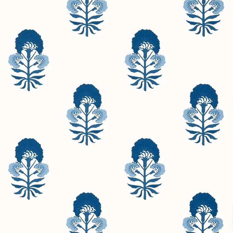 Thibaut Tybee Bud — Blue and White Wallpaper wallpaper in Blue and White