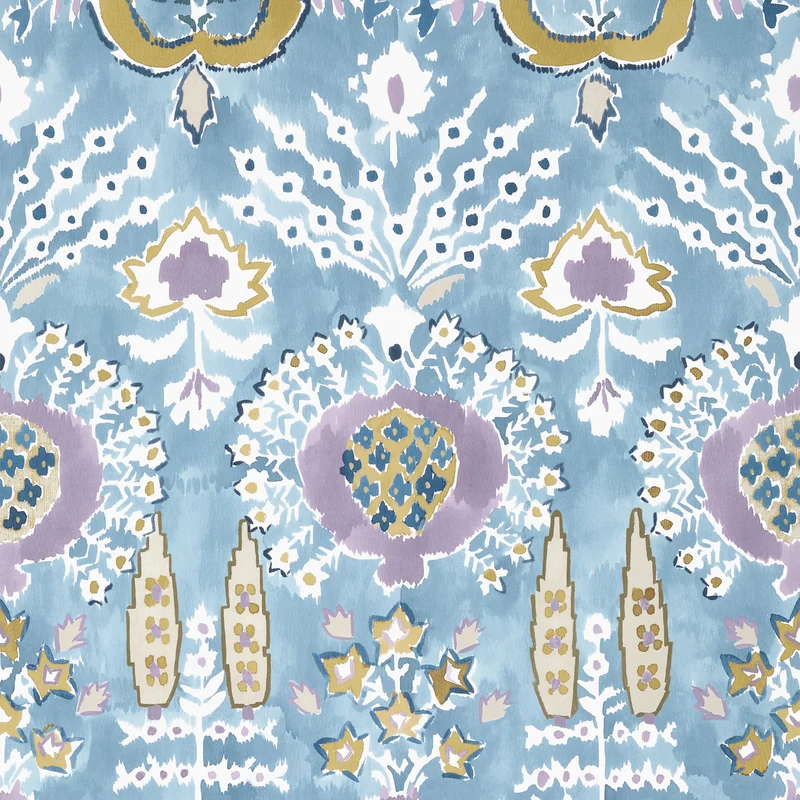 Thibaut Mendoza Suzani — French Blue and Lavender Non Woven wallpaper in French Blue and Lavender