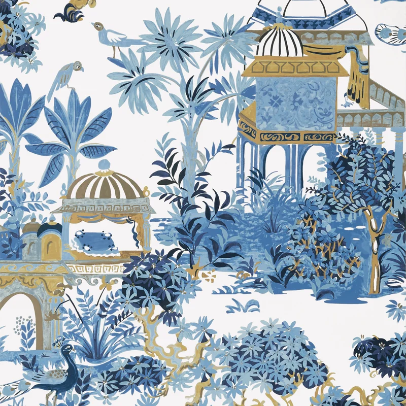 Thibaut Mystic Garden — Blue and White Non Woven wallpaper in Blue and White