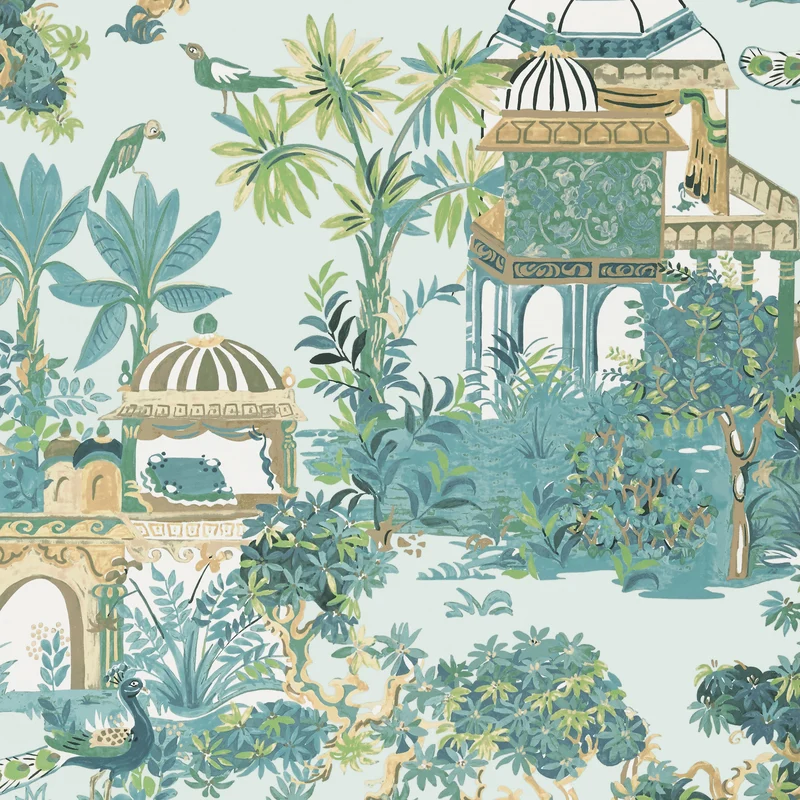 Thibaut Mystic Garden — Spa Blue Non Woven wallpaper in Spa Blue