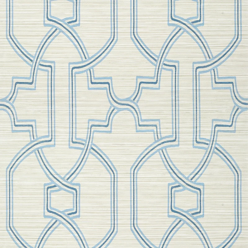 Thibaut Promenade — Cream and Blue Embossed Vinyl on Non Woven wallpaper in Cream and Blue