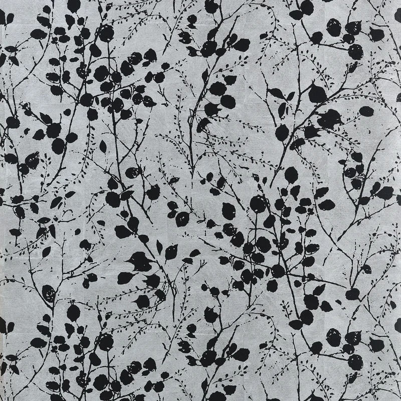 Thibaut Katamari Bud — Silver and Black Embossed Vinyl on Non Woven wallpaper in Silver and Black