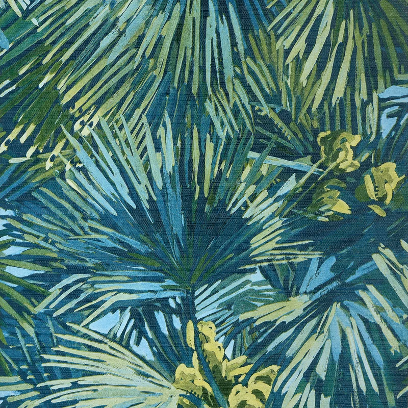 Thibaut Palmier — Citron and Blue Embossed Vinyl on Non Woven wallpaper in Citron and Blue