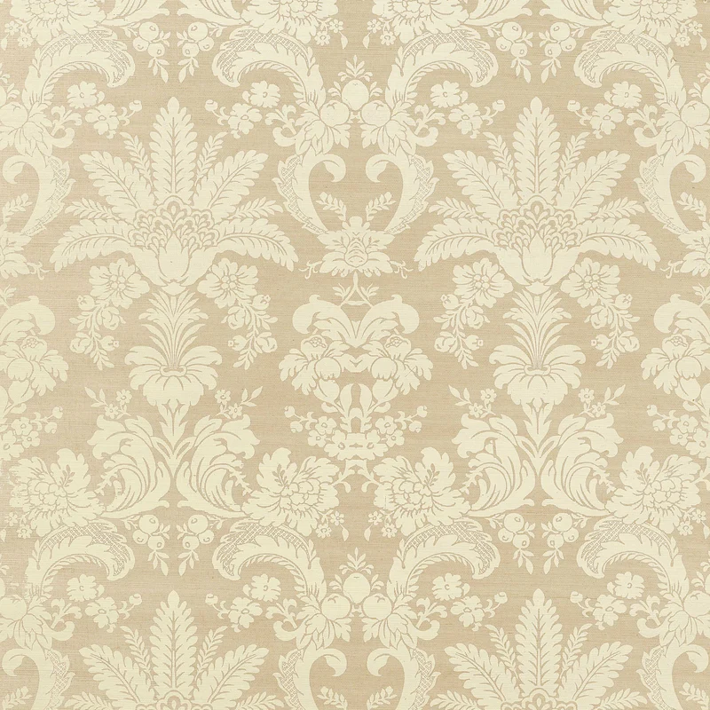 Thibaut West Indies Damask — Cream on Beige Printed Sisal wallpaper in Cream on Beige