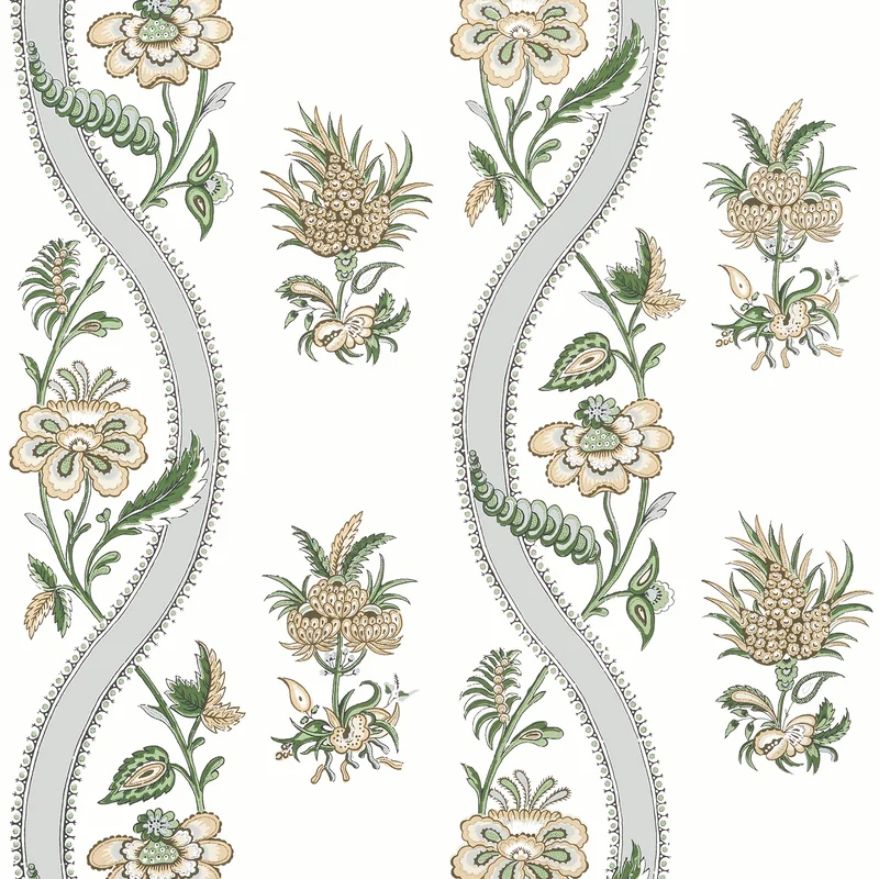 Thibaut Ribbon Floral — Green Non Woven wallpaper in Green