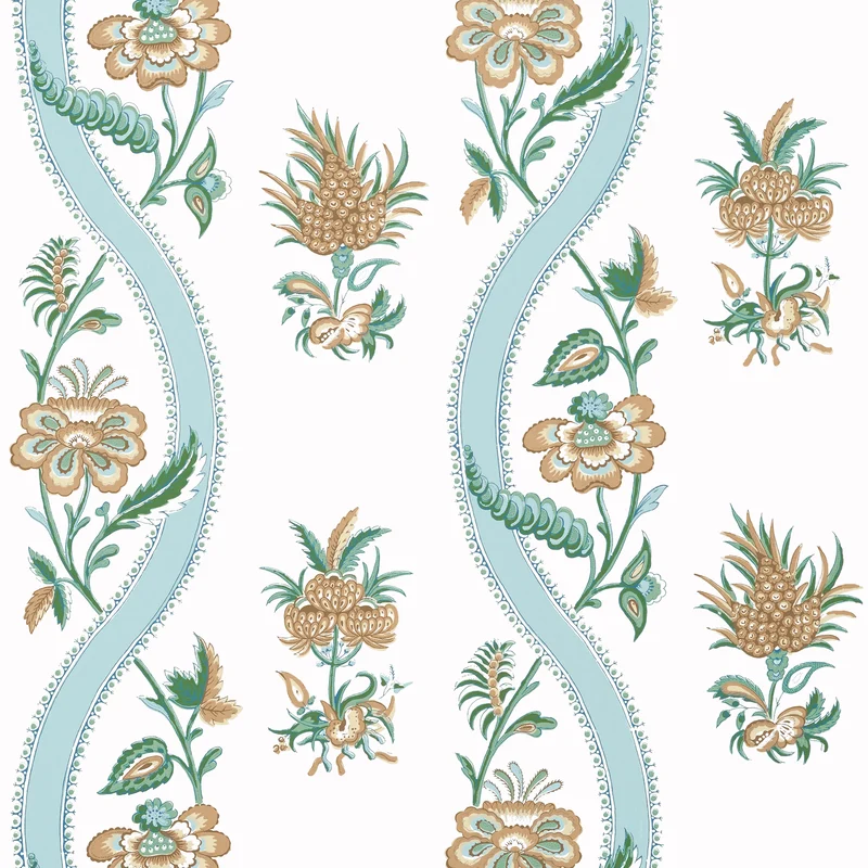 Thibaut Ribbon Floral — Seaglass and Gold Non Woven wallpaper in Seaglass and Gold