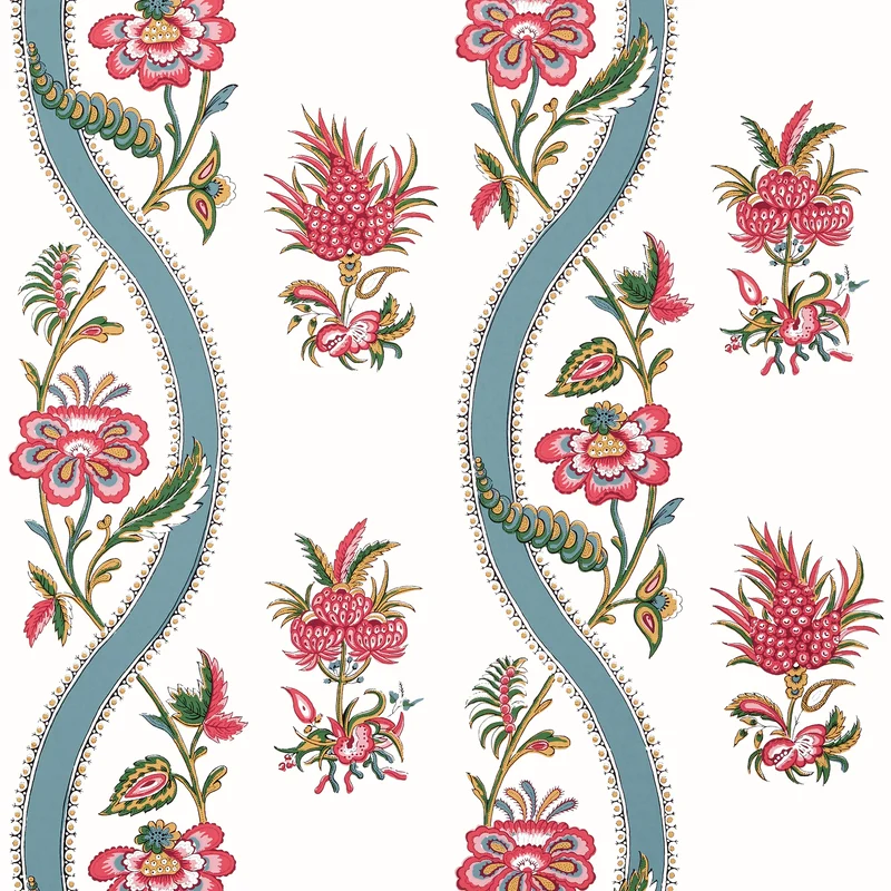 Thibaut Ribbon Floral — Raspberry and Teal Non Woven wallpaper in Raspberry and Teal
