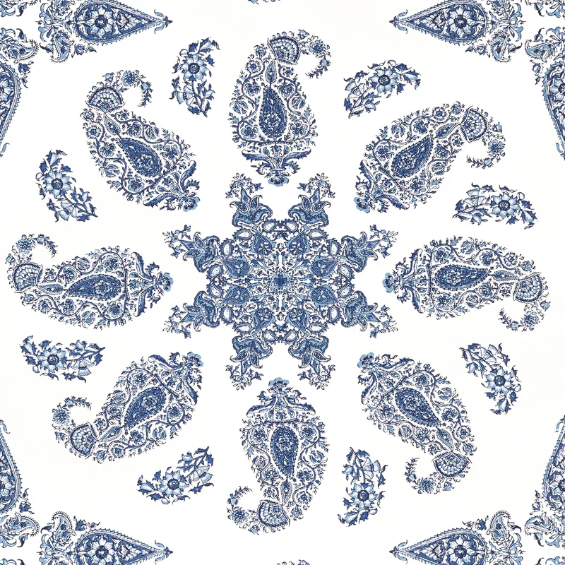 Thibaut East India — Blue and White Non Woven wallpaper in Blue and White
