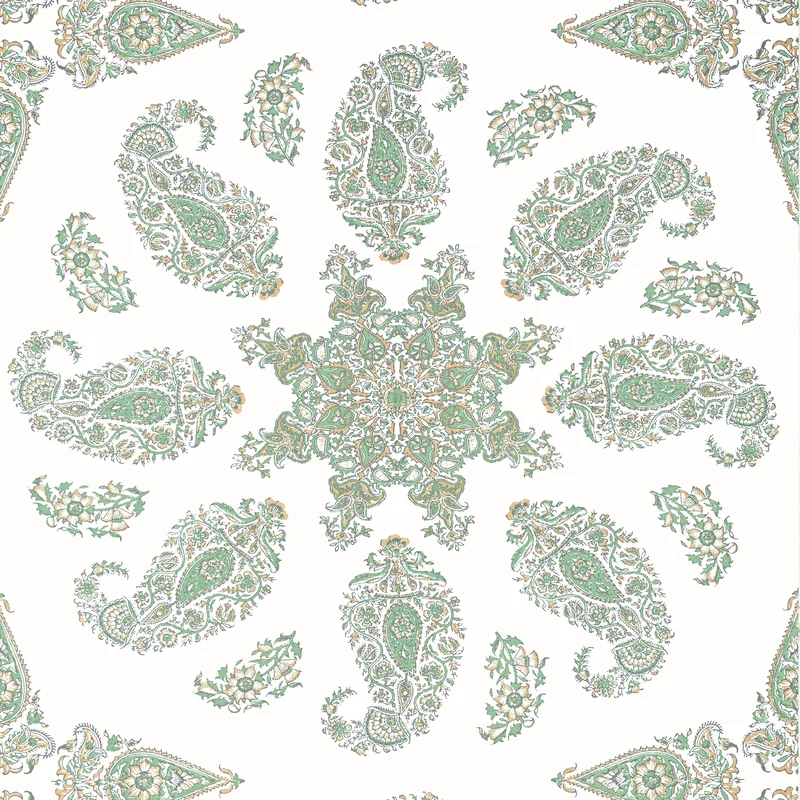 Thibaut East India — Green and White Non Woven wallpaper in Green and White
