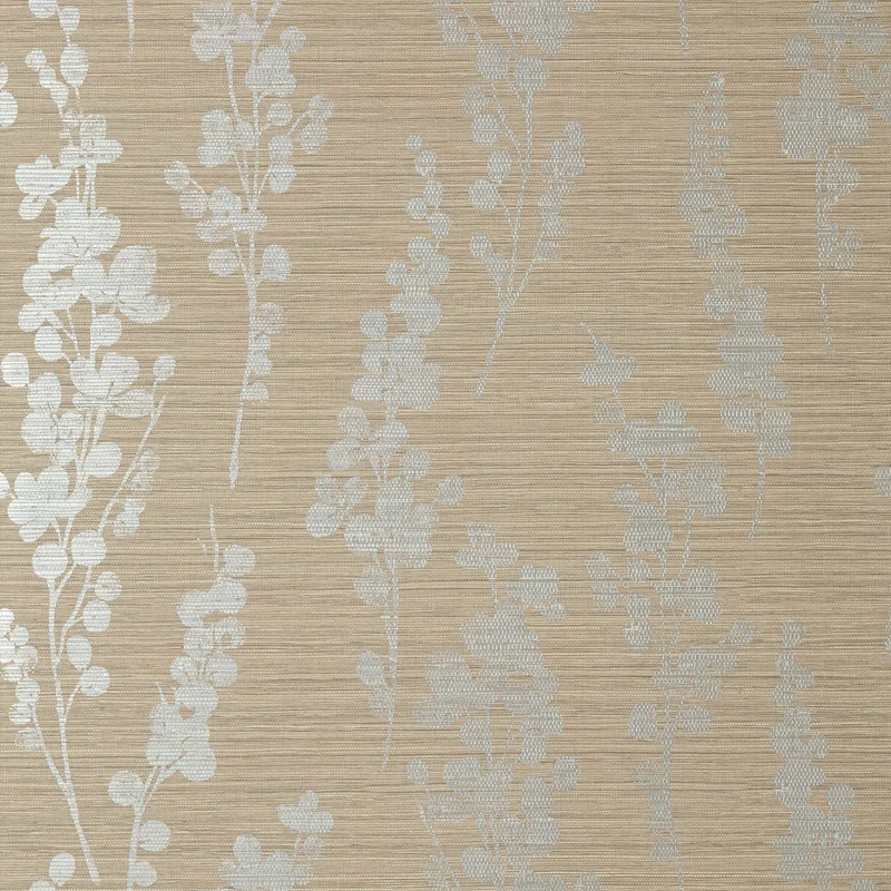 Thibaut Spring Blooms — Metallic Silver on Taupe Embossed Vinyl on Non Woven wallpaper in Metallic Silver on Taupe