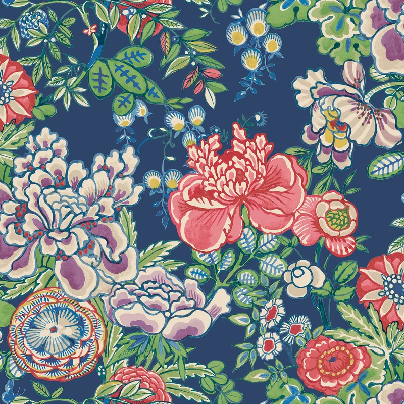 Thibaut Peony Garden — Navy Non Woven wallpaper in Navy