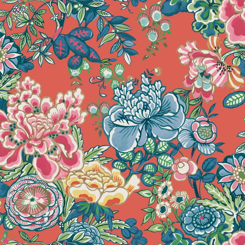 Thibaut Peony Garden — Coral Non Woven wallpaper in Coral