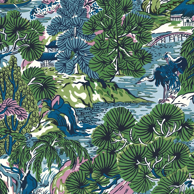Thibaut Pagoda Trees — Lavender and Blue Non Woven wallpaper in Lavender and Blue