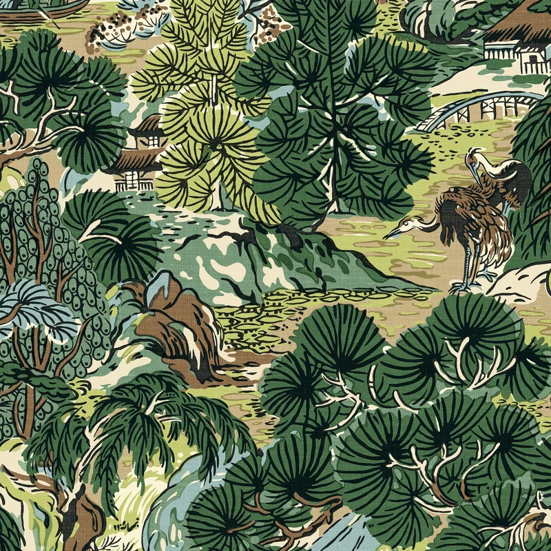 Thibaut Pagoda Trees — Brown and Green Non Woven wallpaper in Brown and Green