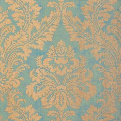 Thibaut Argentina Damask — Metallic Gold on Blue wallpaper
