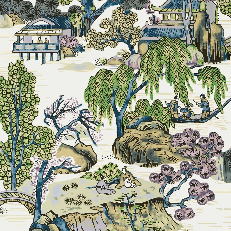 Thibaut Asian Scenic — Purple and Blue Wallpaper wallpaper in Purple and Blue