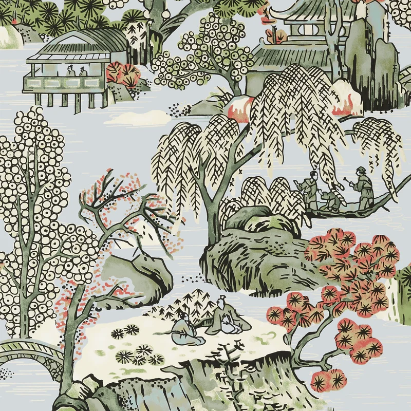 Thibaut Asian Scenic — Robin'S Egg Wallpaper wallpaper in Robin'S Egg
