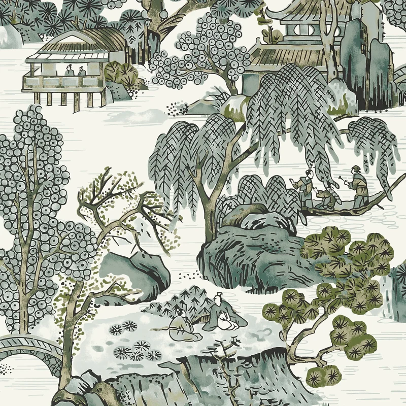 Thibaut Asian Scenic — Grey Wallpaper wallpaper in Grey