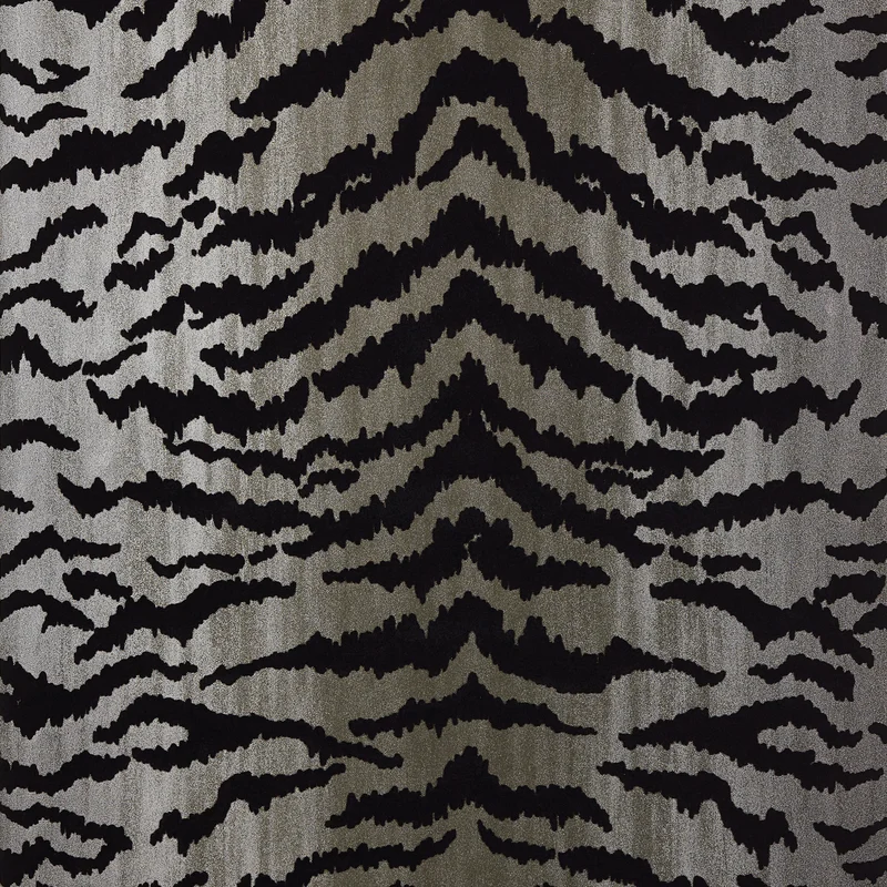Thibaut Tiger Flock — Black on Metallic Silver Flock on Non-Woven wallpaper in Black on Metallic Silver