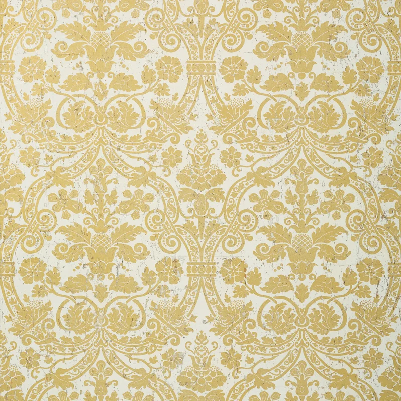 Thibaut Curtis Damask — Metallic Gold on White Cork on Paper wallpaper in Metallic Gold on White
