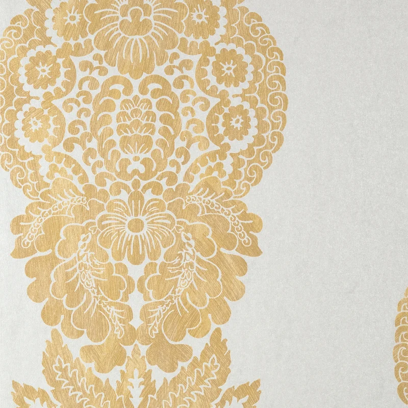 Thibaut Rowan Damask — Metallic Gold on Silver Non Woven Wallpaper wallpaper in Metallic Gold on Silver