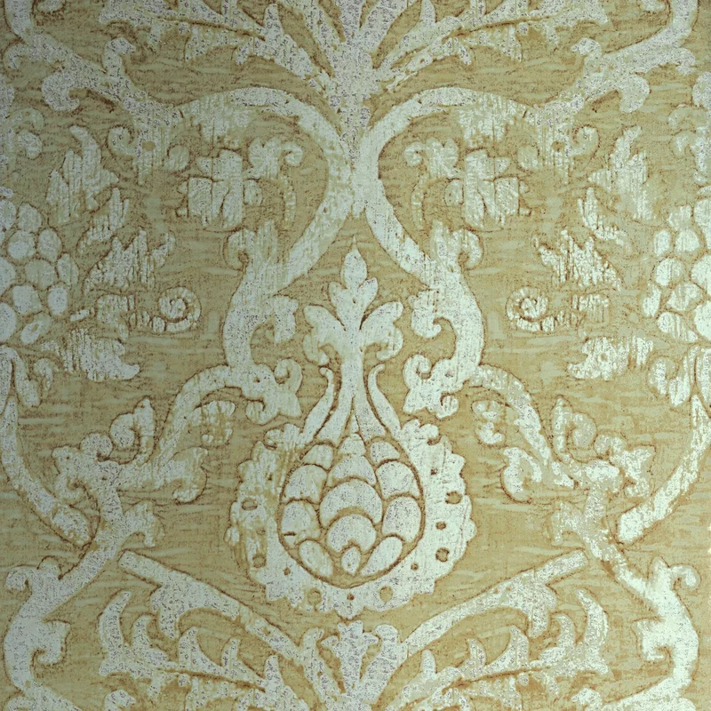 Thibaut Pravata Damask — Champagne on Foil Non Woven Wallpaper wallpaper in Champagne on Foil