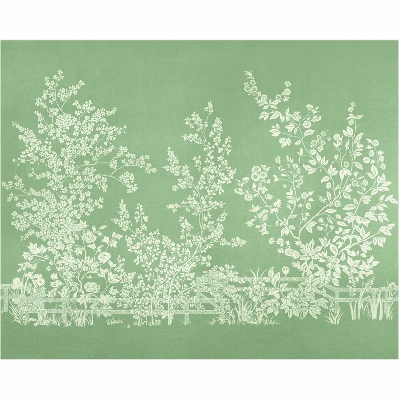 Thibaut Villa Garden Mural - Set — Green 4 Panel Mural, Linen Mesh on Non Woven wallpaper in Green