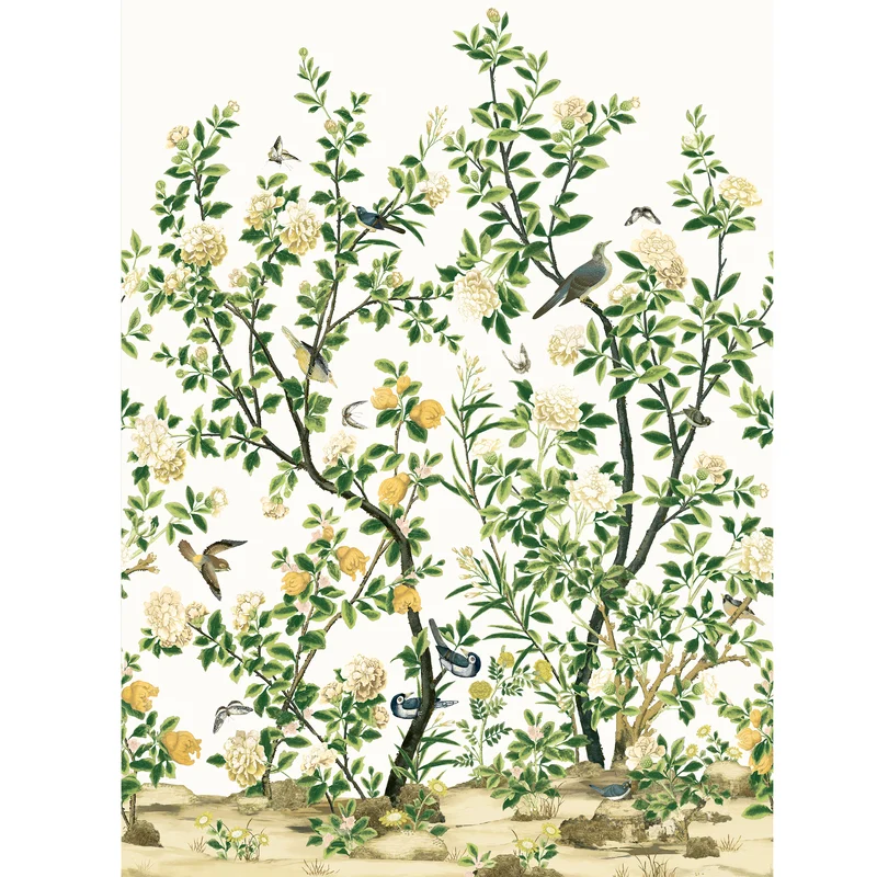 Thibaut Jardin Bloom Mural — White 3 Panel Mural, Non Woven wallpaper in White
