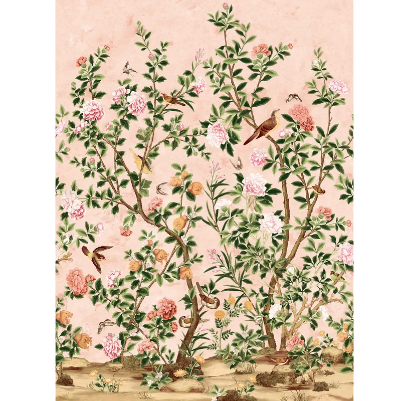 Thibaut Jardin Bloom Mural — Pink 3 Panel Mural, Non Woven wallpaper in Pink