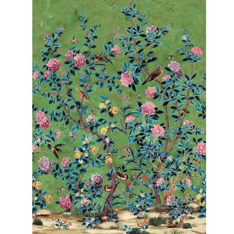 Thibaut Jardin Bloom Mural — Green 3 Panel Mural, Non Woven wallpaper in Green