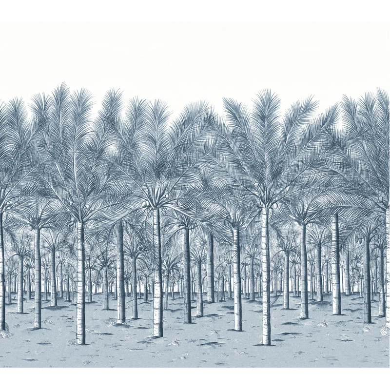 Thibaut Palm Grove Mural — Navy 5 Panel Mural, Non Woven wallpaper in Navy