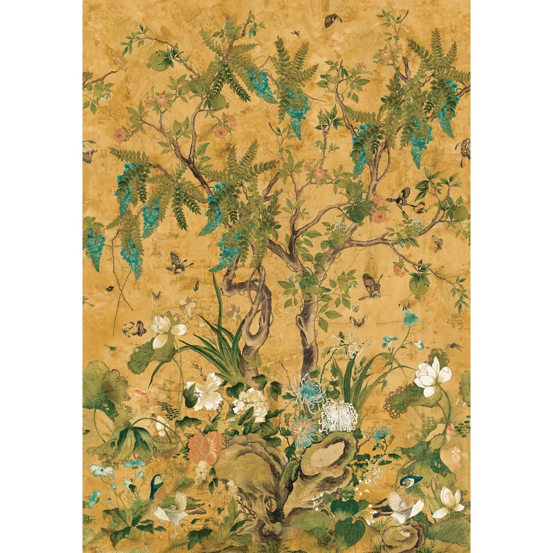 Thibaut Wild Wisteria Mural — Ochre 3 Panel Mural, Non Woven wallpaper in Ochre