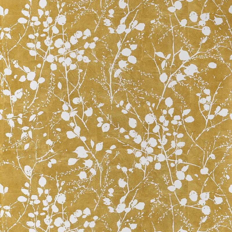 Thibaut Katamari Bud Wide Width — Dark Gold and White Embossed Vinyl on Non Woven wallpaper in Dark Gold and White