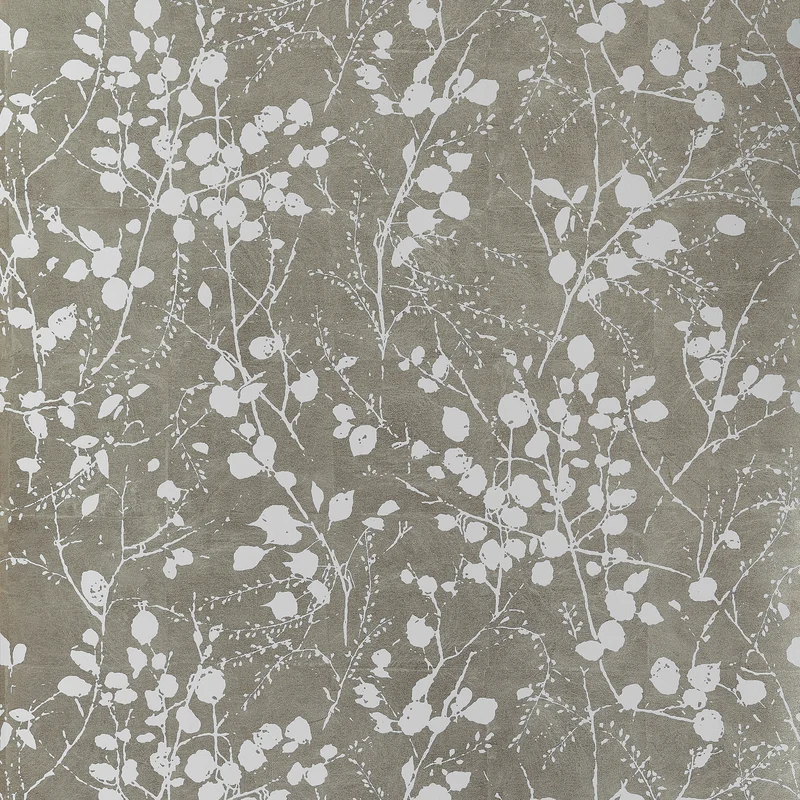 Thibaut Katamari Bud Wide Width — Pewter and White Embossed Vinyl on Non Woven wallpaper in Pewter and White