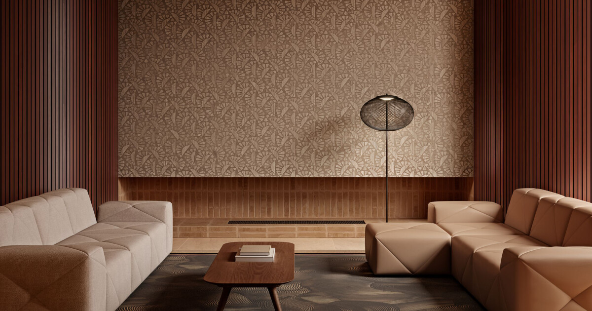 Arte Woodblock Beetle Flora — Walnut wallpaper detail