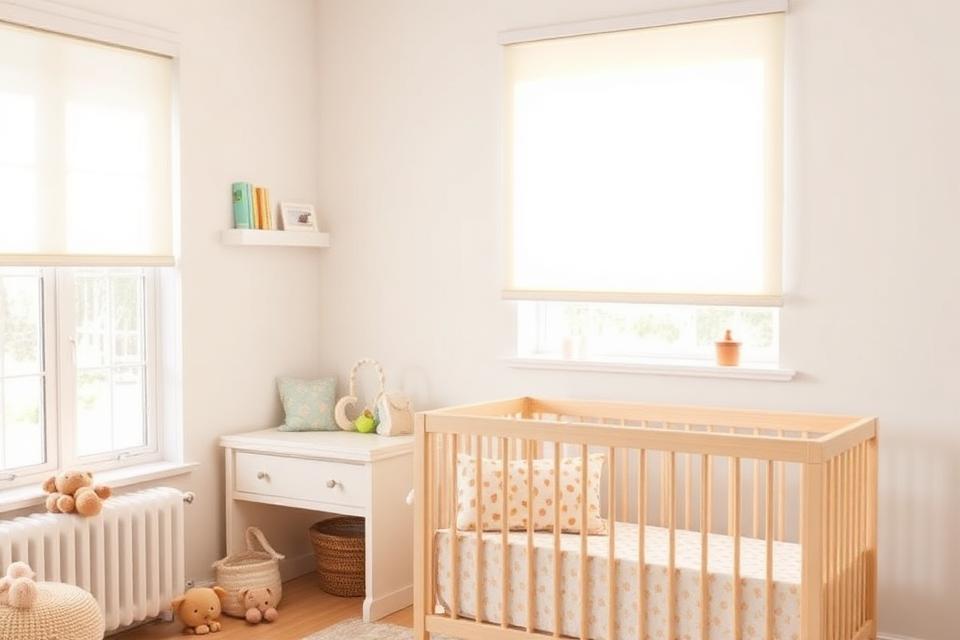 Cordless shades in a nursery with a crib and no hanging cords