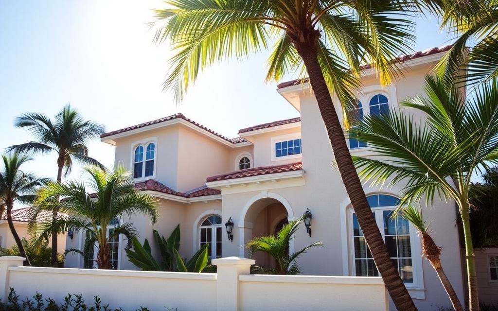 Coastal home exterior coated with Benjamin Moore Element Guard