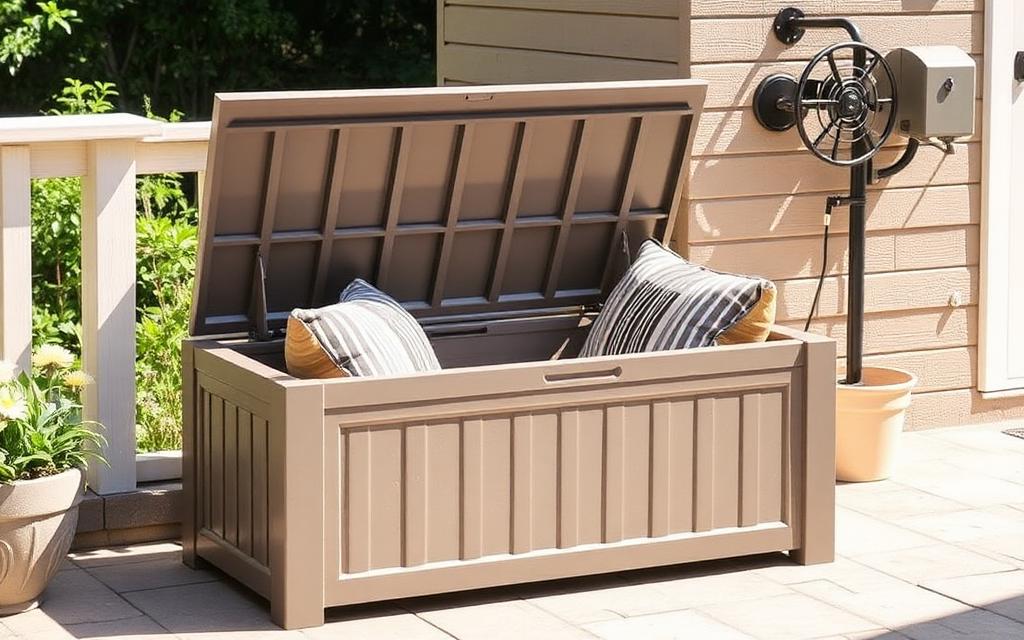 Outdoor storage — Deck boxes, sheds and hose storage at Hessler Ace Hardware in Delray Beach