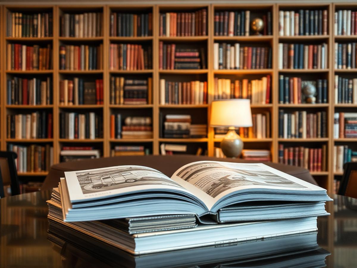 Designer wallpaper books stacked open on a showroom library table